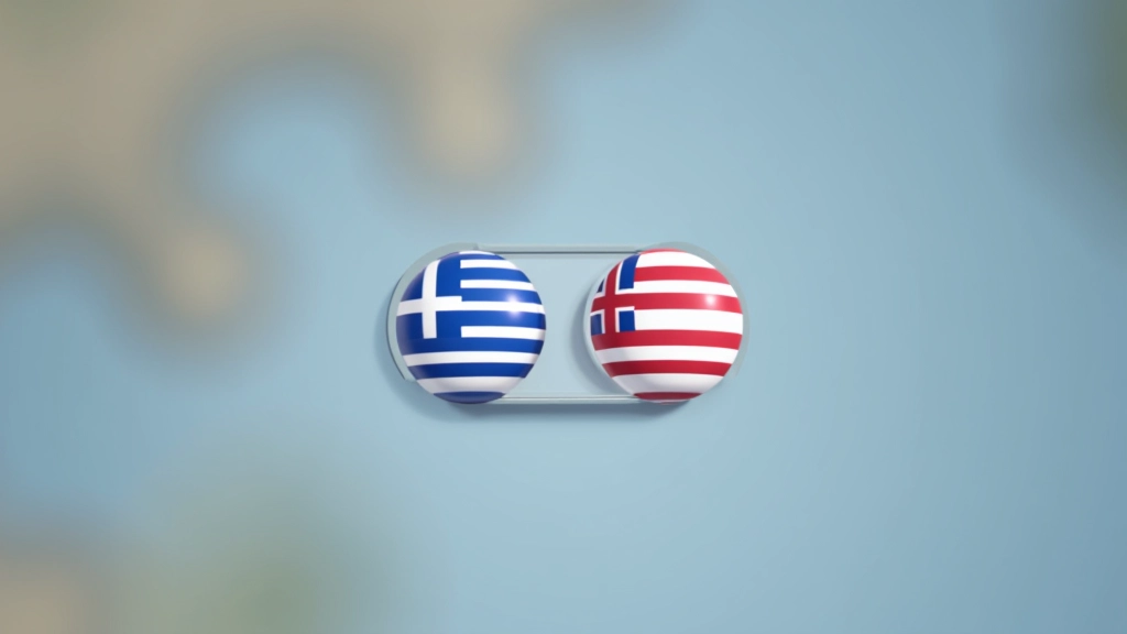Διακόπτης γλώσσας σχεδίασης με ελληνικές και αγγλικές σημαίες σε καθαρό φόντο